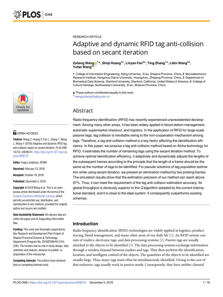 Adaptive and Dynamic RFID Tag Anti-Collision Based | PDF | Radio ...