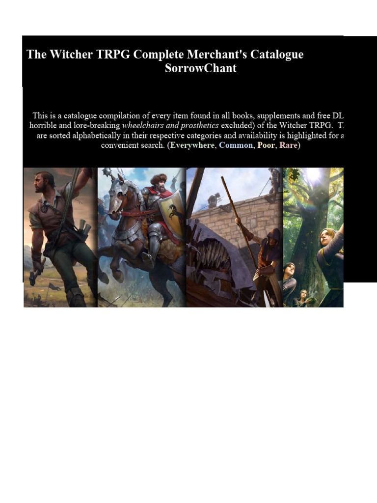 Catálogo Completo de Itens TRPG Witcher | PDF | Arco e flecha | Equipamento