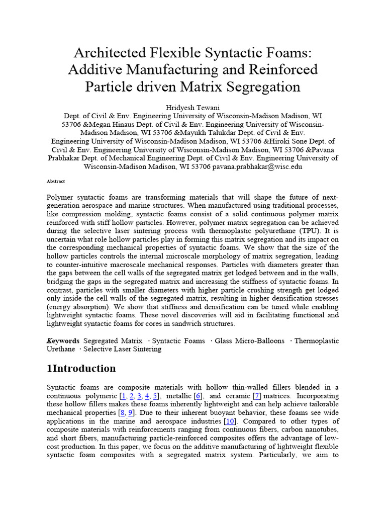 Additive Manufacturing of Syntactic Foams | PDF | Composite Material ...