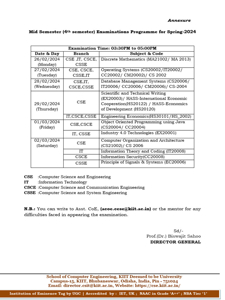 Spring Mid Sem Exam Schedule-2024. | PDF | Computing | Machine Learning