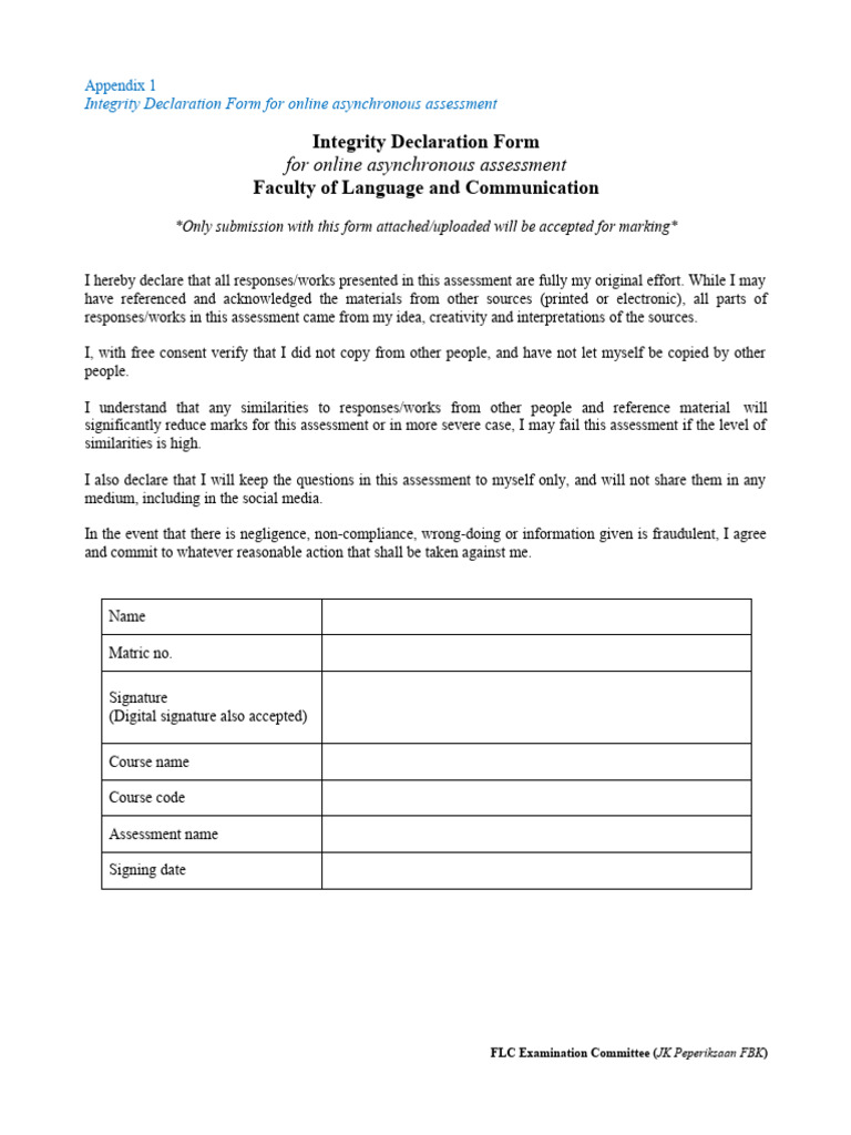 Image Result For Exam New User Guide Student Integrity Declaration Form For