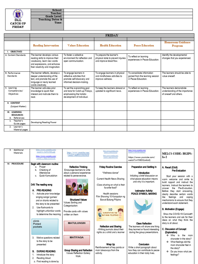 DLL Catch Up Friday Download Free PDF Learning Teachers