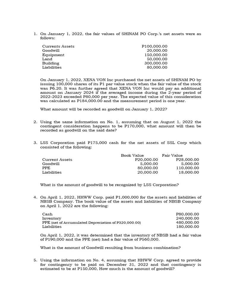 Goodwill Calculation in Business Acquisitions | PDF | Book Value ...