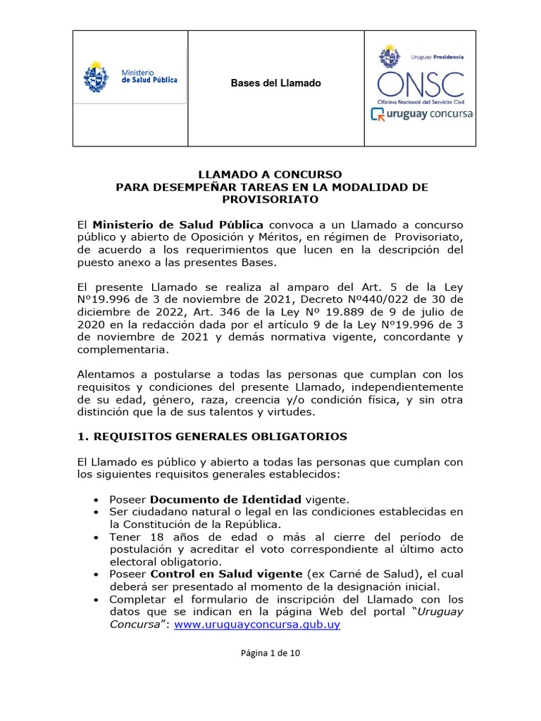 Llamado a Concurso en Provisoriato | PDF | Uruguay | Doctorado