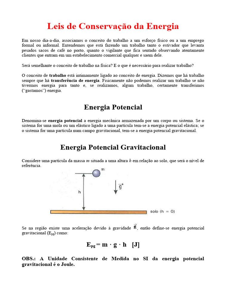 01 Leis de Conservação de Energia | PDF | Energia potencial | Massa