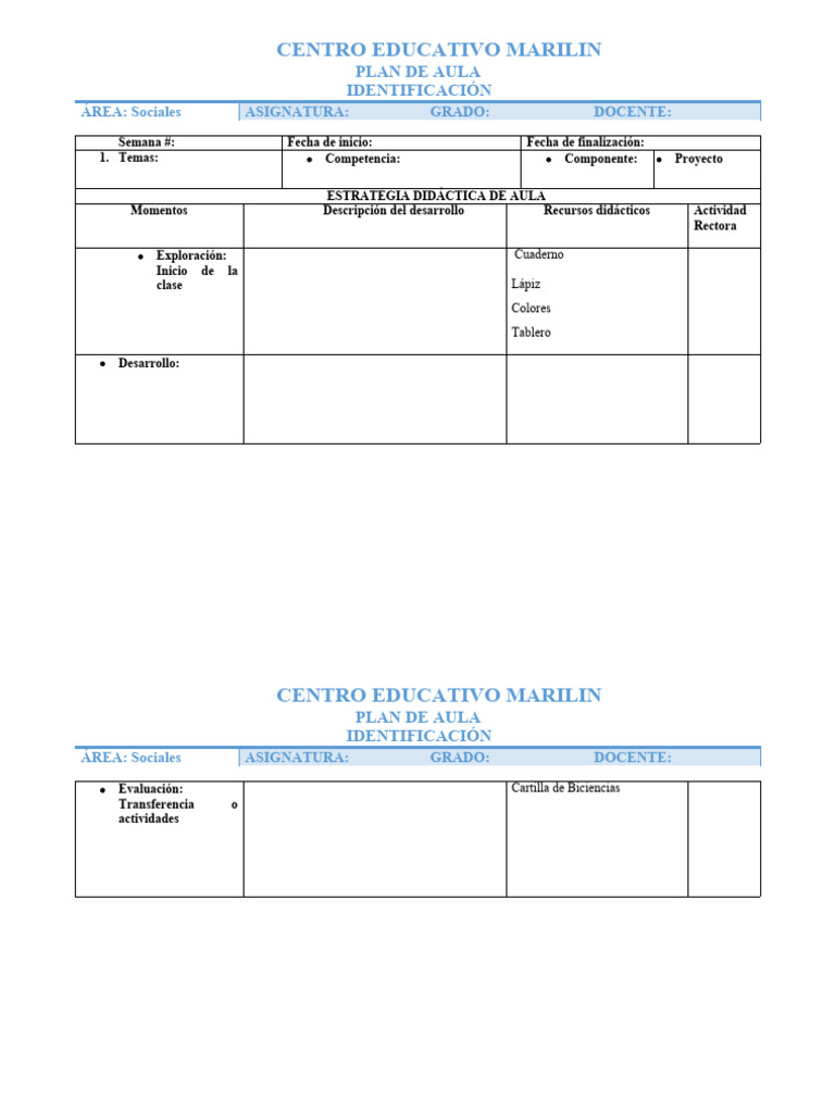 Formato de Plan de Clase 2024 Primaria | PDF | Crecimiento personal y ...