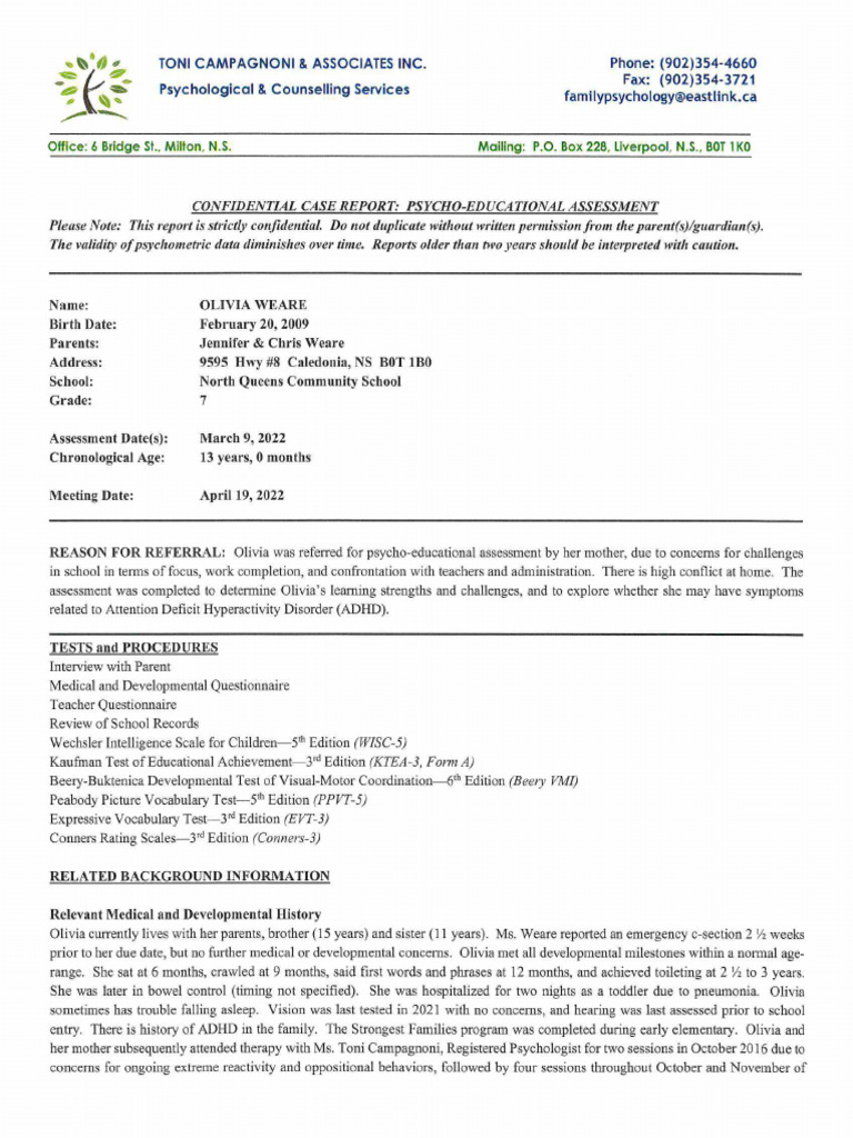 Olivia Weare PE Assessment Report | PDF