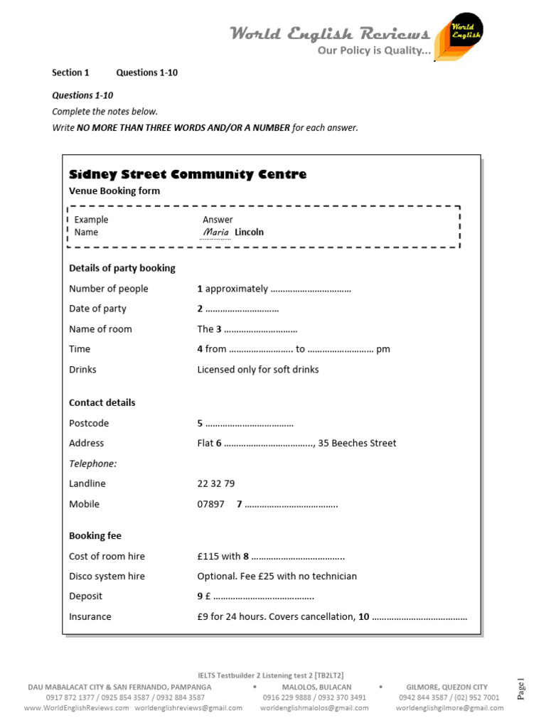 Ielts Testbuilder 2 Listening Test 2 Download Free Pdf Roof