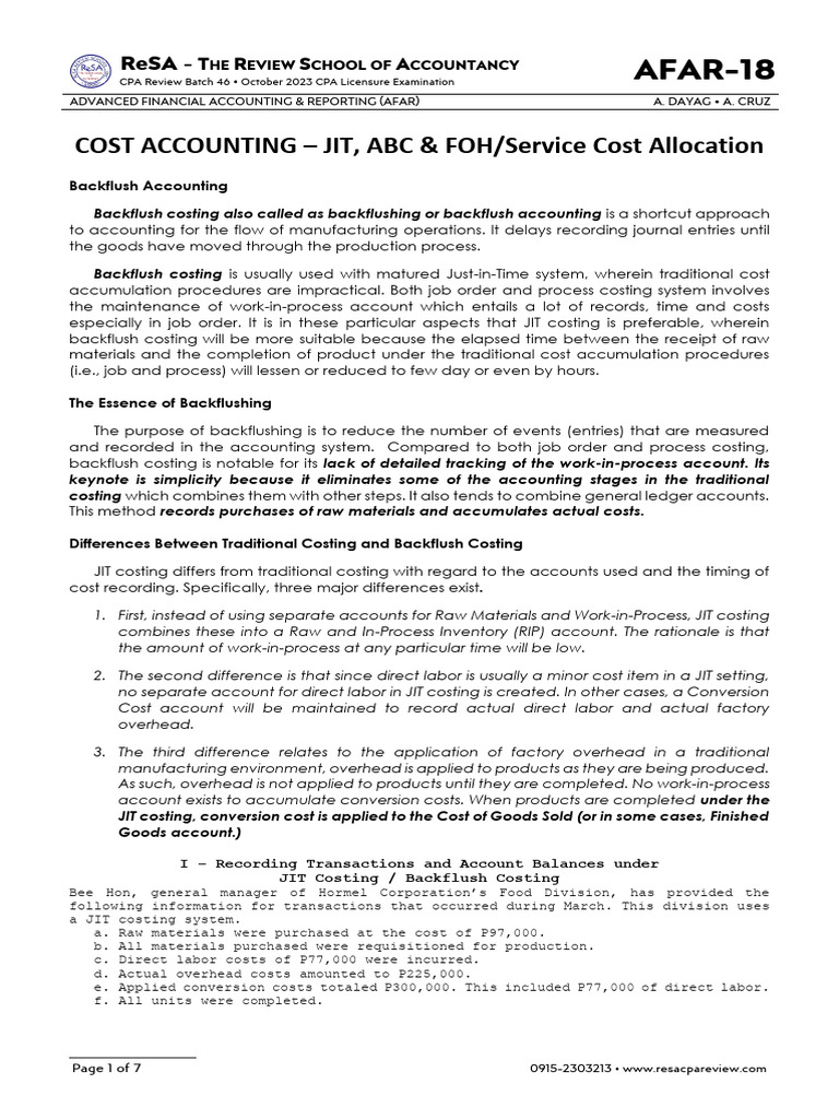 Afar 18 jit abc foh service cost allocation download free pdf