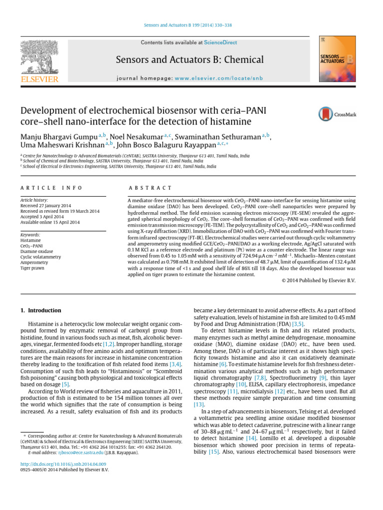 Electrochemical Biosensor for Histamine Detection | PDF | Physical ...