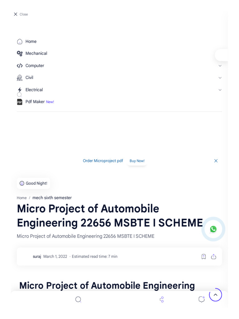 Automobile micro project of automobile engineering 22656 msbte i scheme