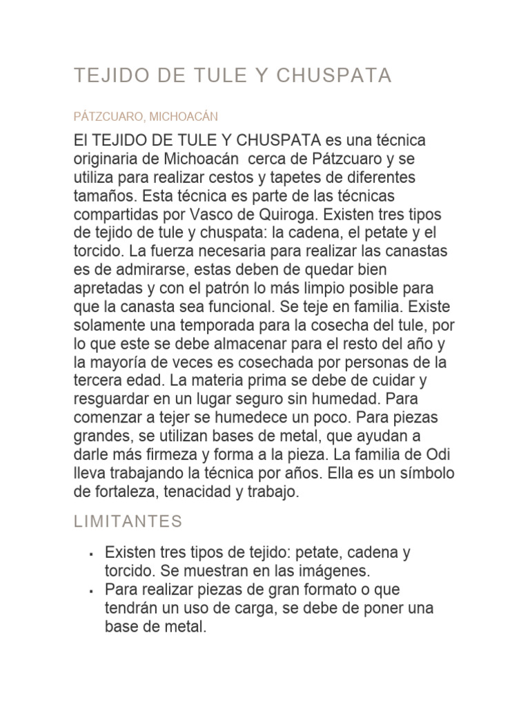 Tejido de Tule y Chuspata en Pátzcuaro | PDF | Reciclaje | Materiales