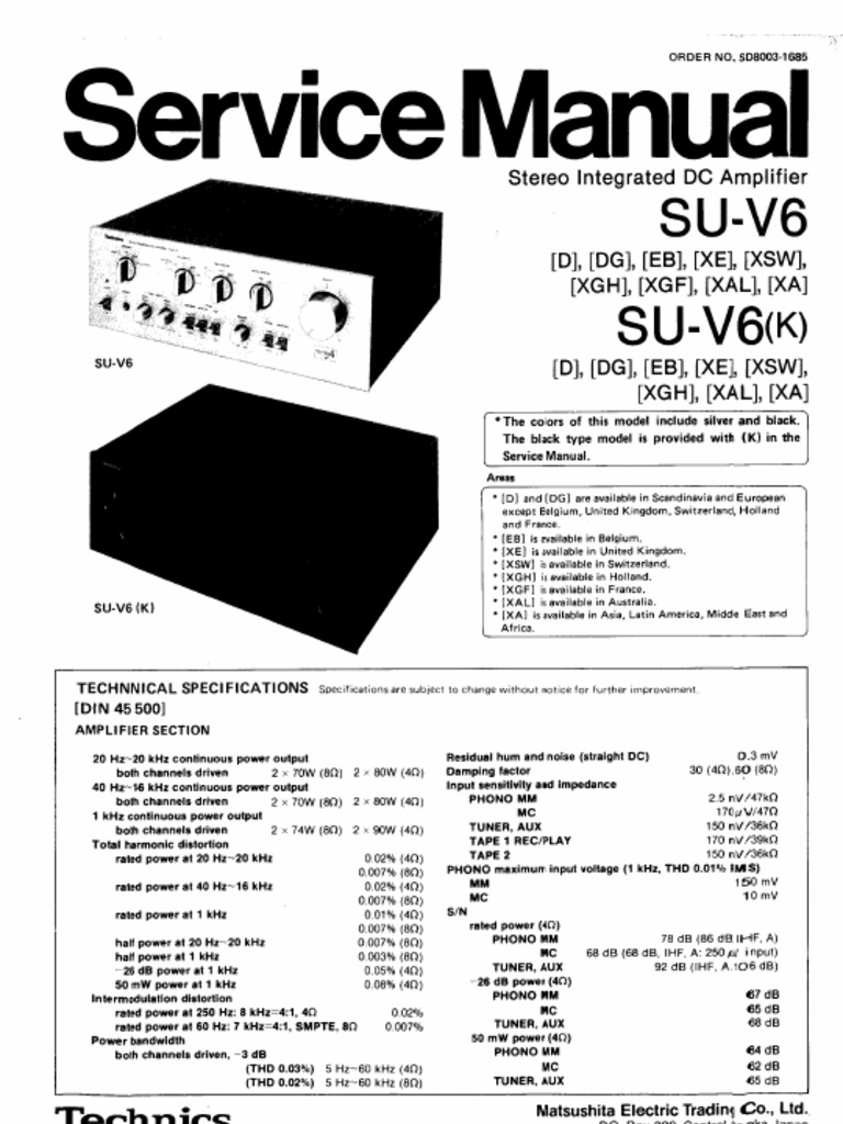 簡易メンテナンス済み 取扱説明書付属 technics プ SU-V6 アンプ