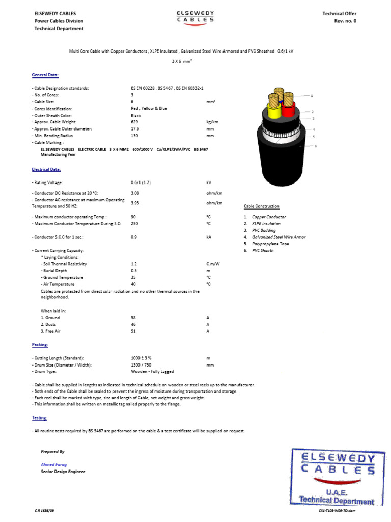 3x6 CU XLPE SWA PVC | PDF | Electrical Resistivity And Conductivity ...