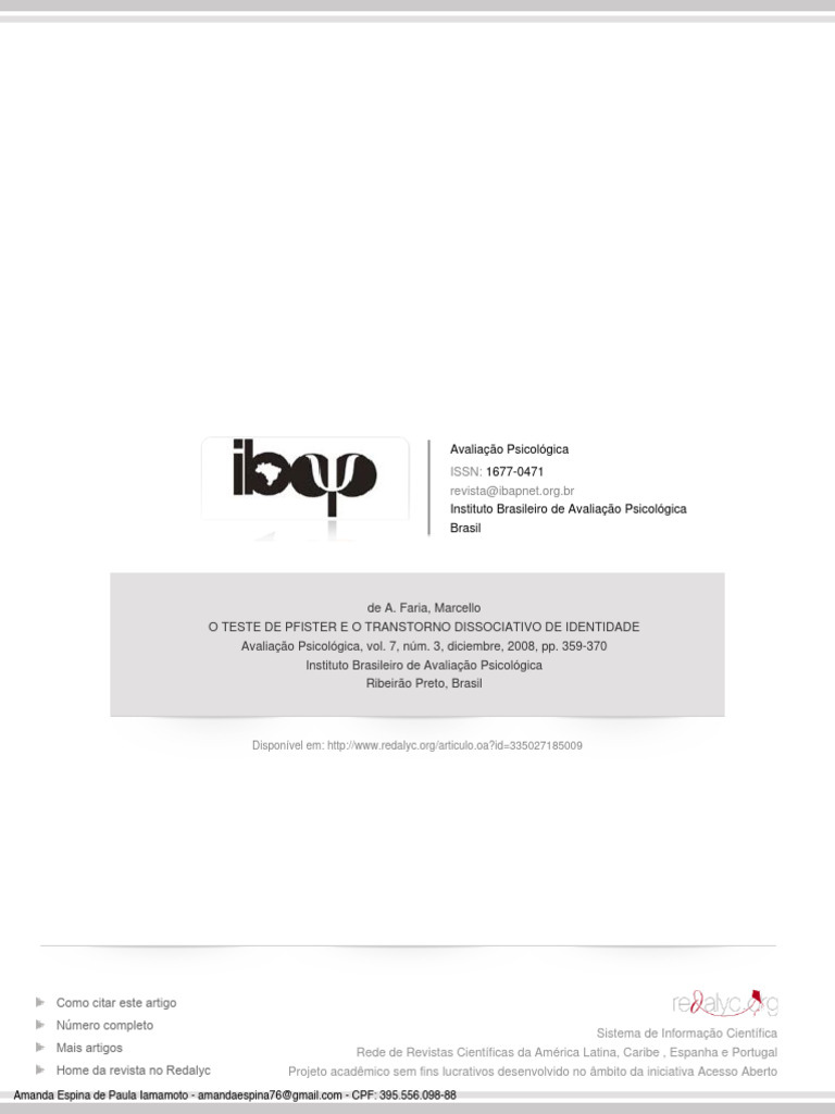 Teste de Pfister e Transtorno Dissociativo | PDF | Cor | Psicologia
