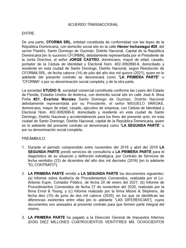 Contrato de Transaccion | PDF