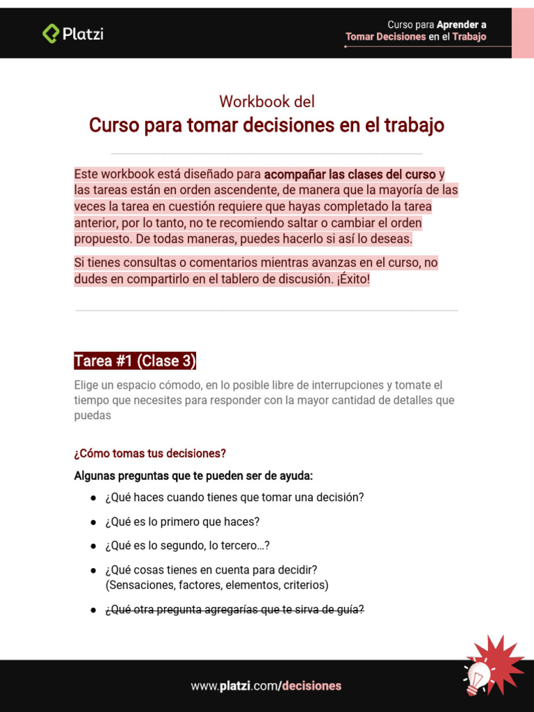WorkBook - Curso para Tomar Decisiones en El Trabajo | PDF | Toma de ...