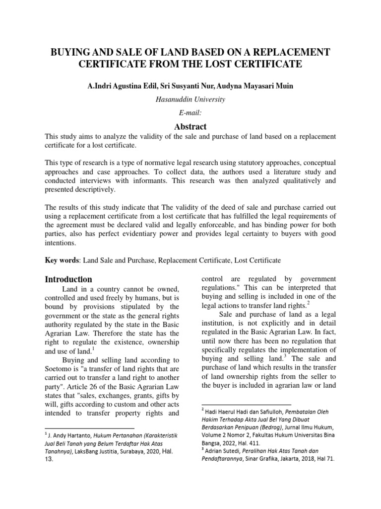 buying-and-sale-of-land-based-on-a-replacement-certificate-from-the