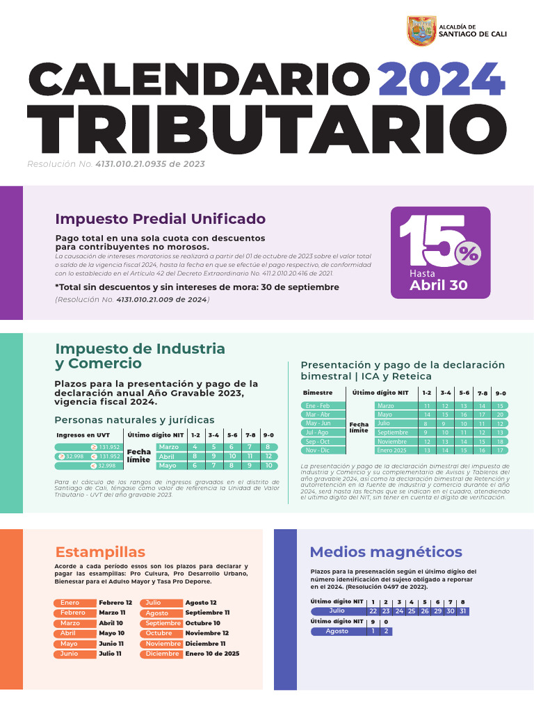 Calendario Tributario 2024 Cali PDF Gobierno