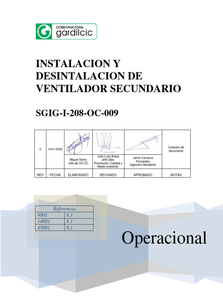 SGIG-I-208-OC-009 INSTALACIÓN Y DESINSTALACIÓN DE VENTILADOR SECUNDARIO ...