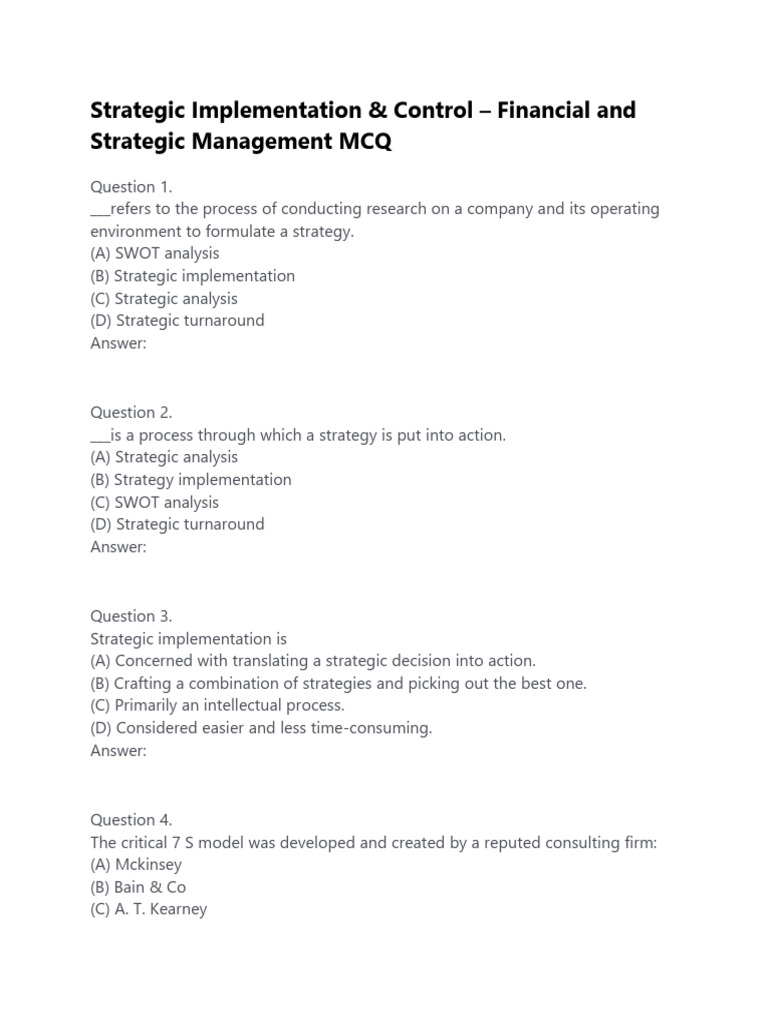 Financial Strategy MCQs for Management | PDF | Strategic Management ...