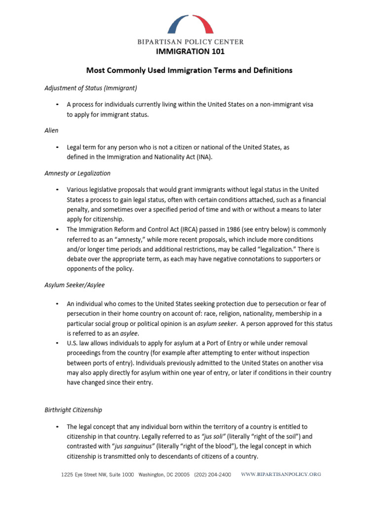 BPC Immigration Glossary | PDF | Illegal Immigration Reform And ...
