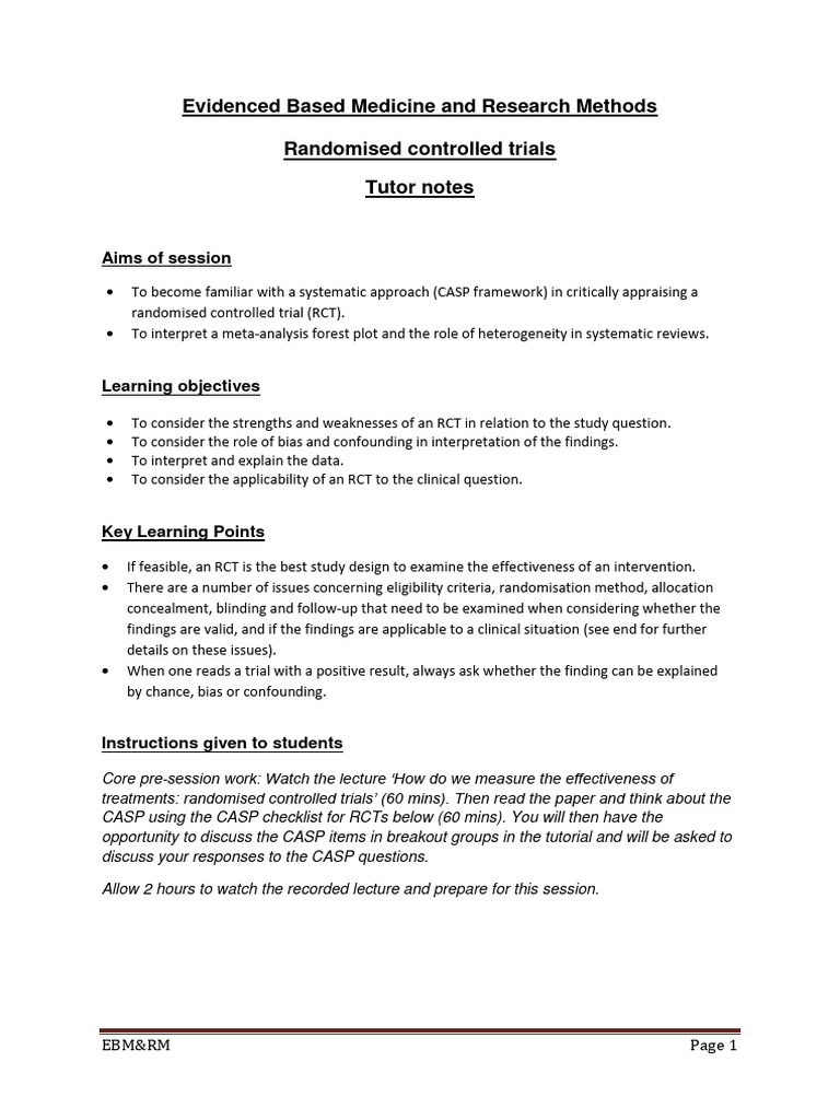 Critical Appraisal of RCTs in EBM | PDF | Randomized Controlled Trial ...