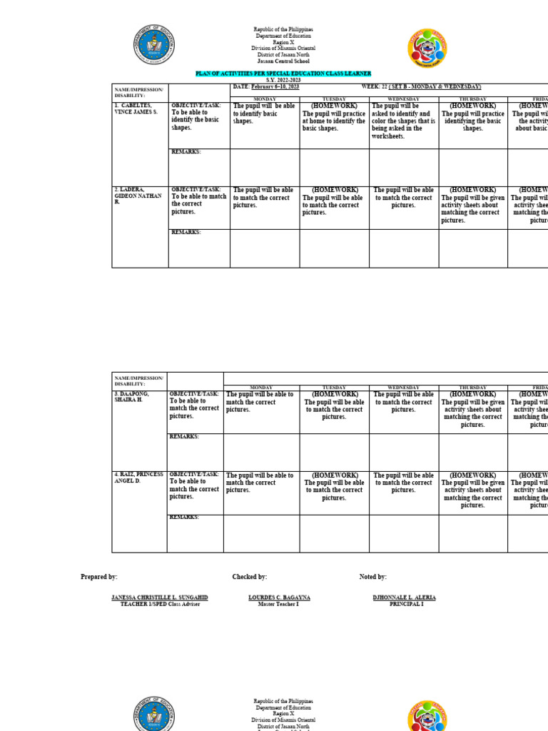 Special Education Activity Plan 2022-2023 | PDF | Learning | Education ...