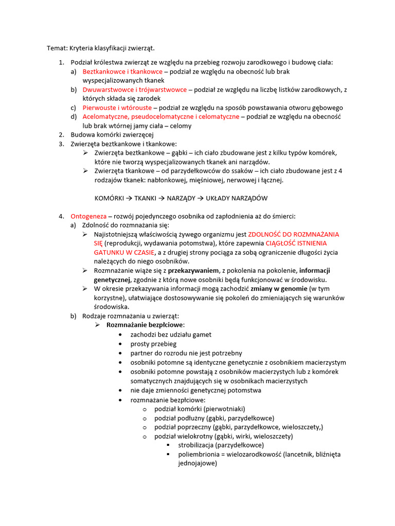 Kryteria Klasyfikacji Zwierz t PDF