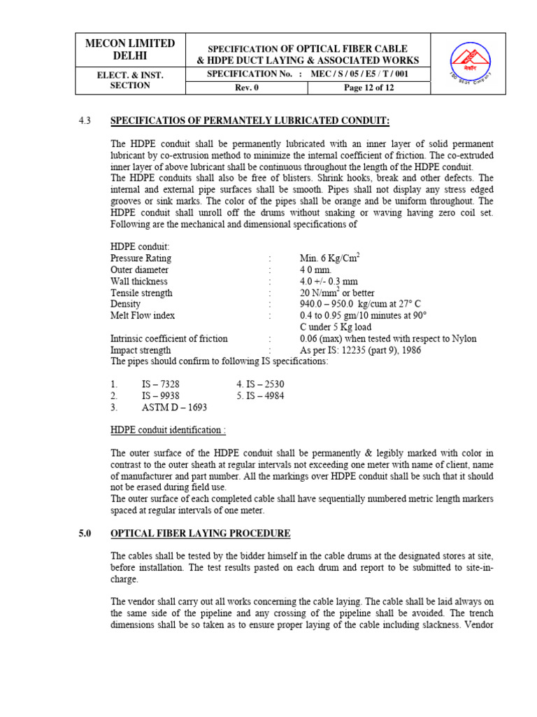 OFC Blowing Procedure and Specifications | PDF | Optical Fiber | Pipe ...