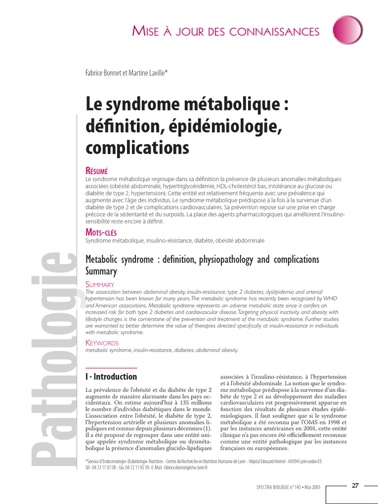 Définition et enjeux du syndrome métabolique | PDF | Syndrome ...