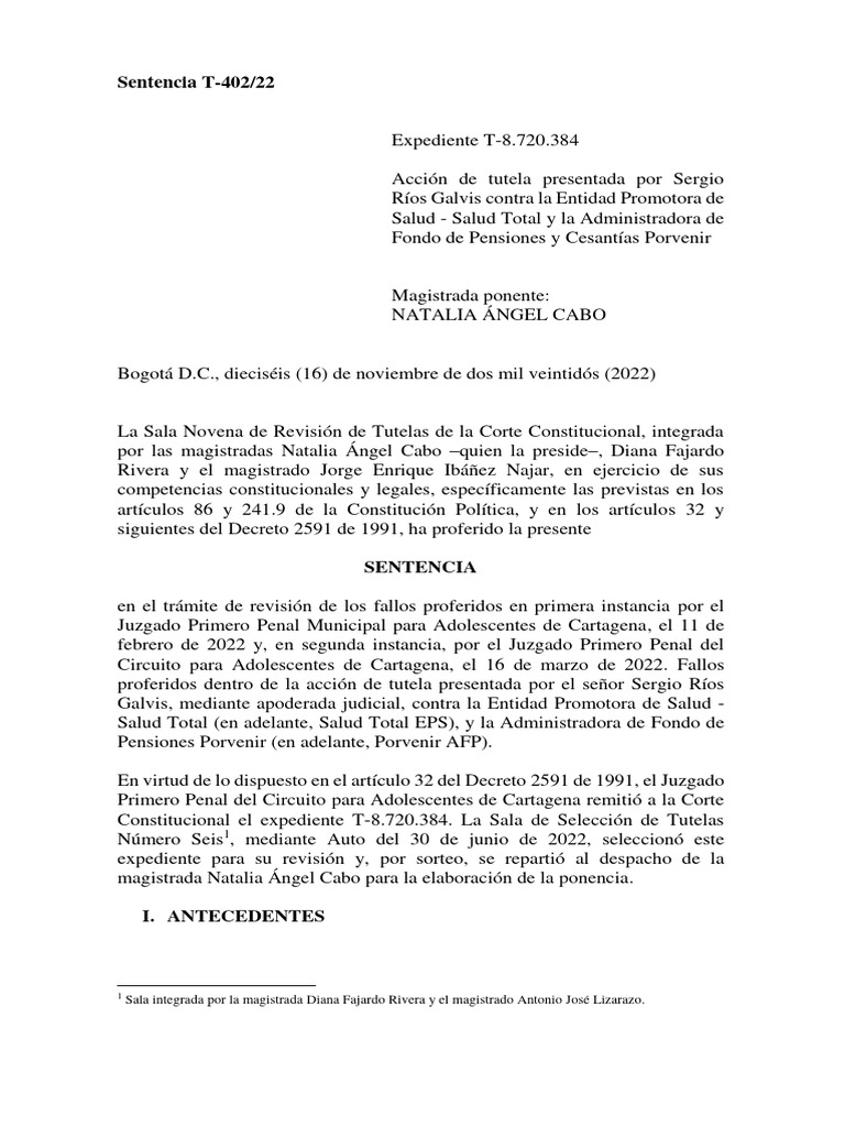 T-402-22 Sentencia Calificación de PCL Regimen Subsidiado | PDF