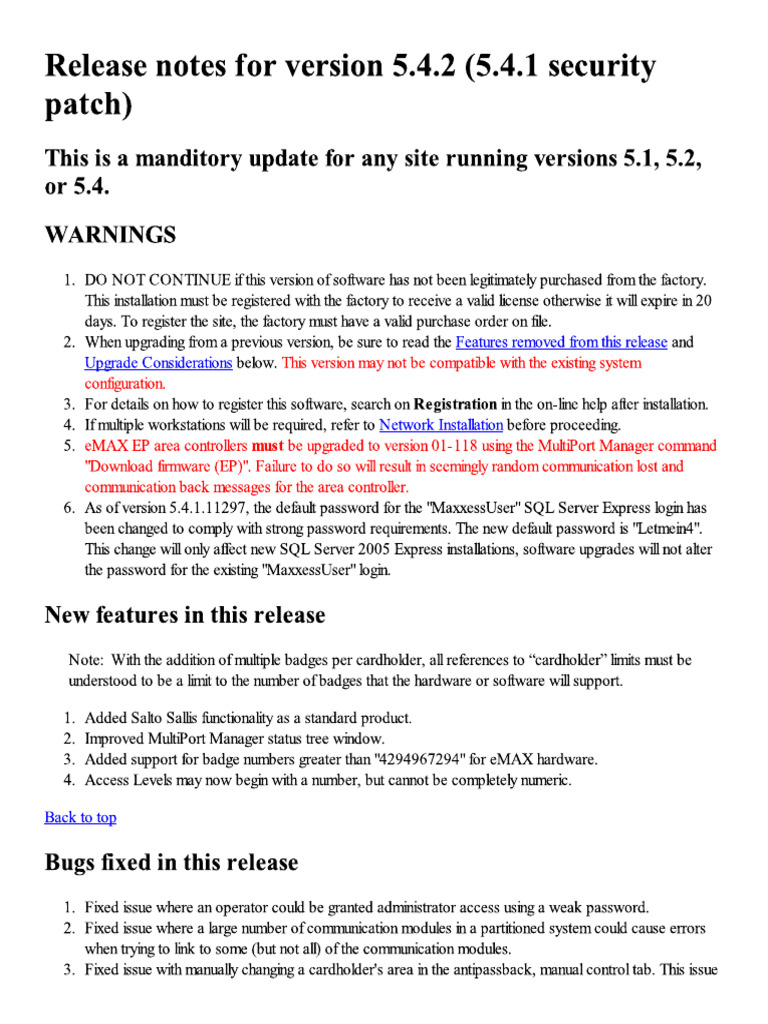 Release Notes 54214015 | PDF