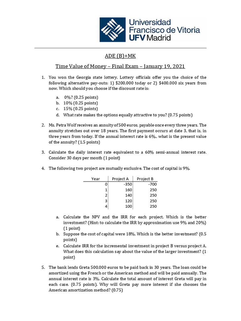 Time Value of Money Exam Questions | PDF | Bonds (Finance) | Interest