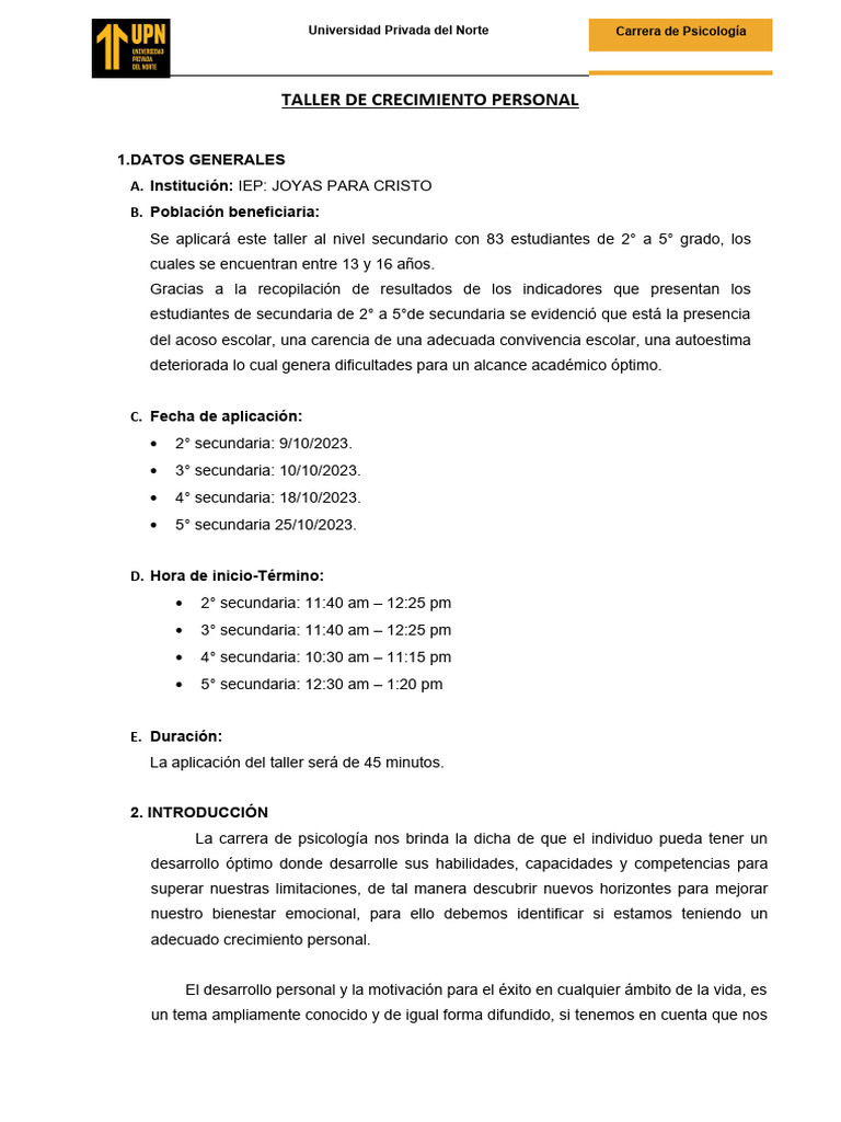 Taller de Crecimiento Personal para Jóvenes | PDF | Adultos | Adolescencia