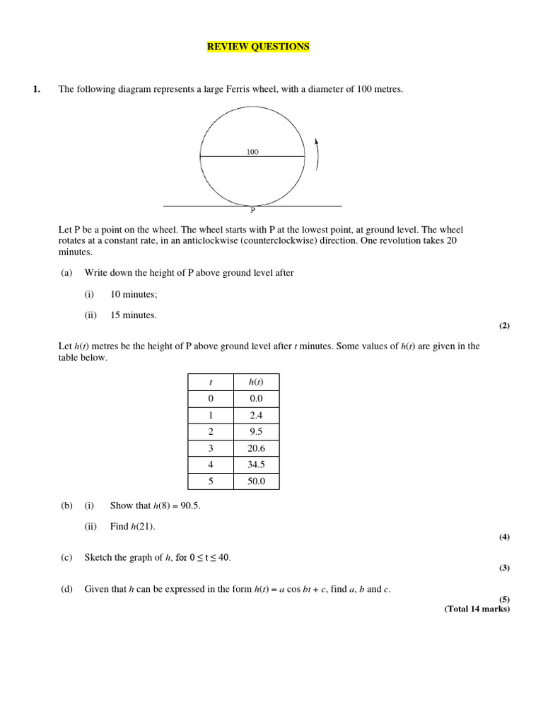 Ferris Wheel and Sine Function Analysis | PDF | Geometry | Mathematical ...