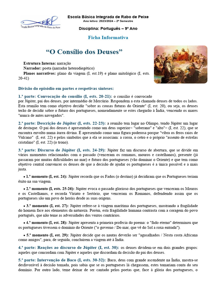 O Consílio Dos Deuses Ficha Informativa Divisão Em Partes E