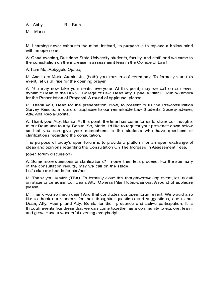 Open Forum Script PDF