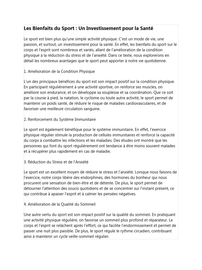 Bienfaits du Sport pour la Santé | PDF | Des sports | Sommeil
