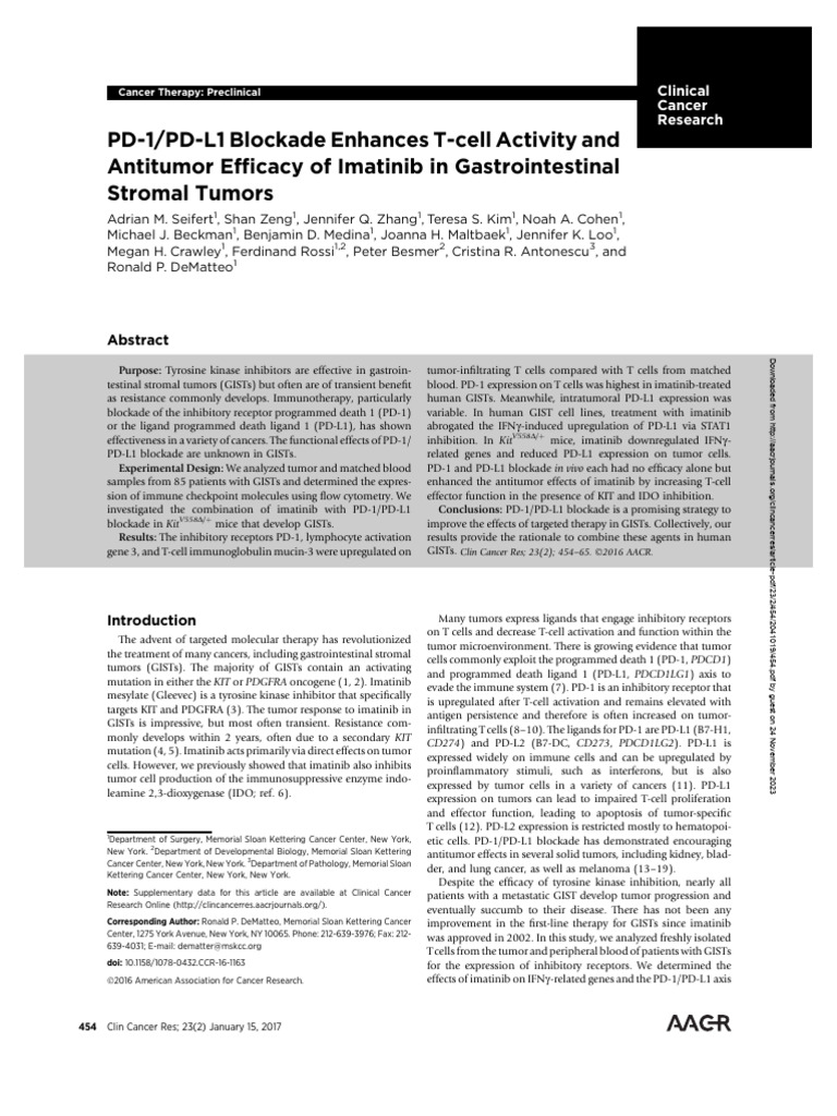 PD-1/PD-L1 Blockade Enhances T-Cell Activity and Antitumor Ef Ficacy of ...