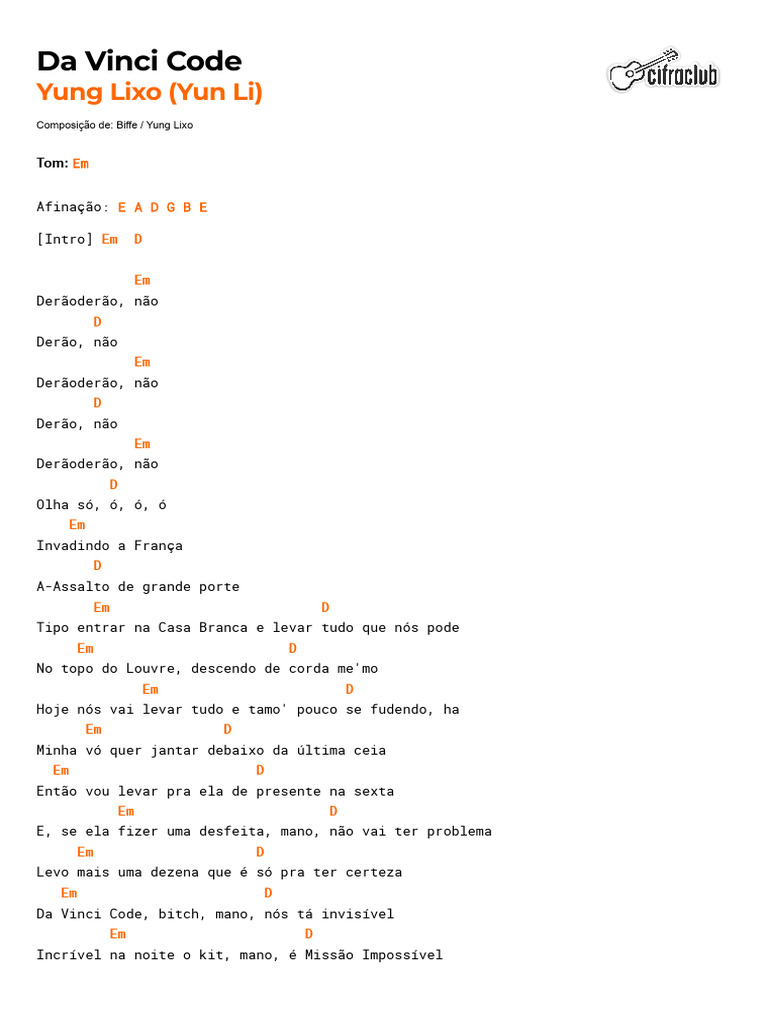 Cifra club yung lixo yun li da vinci code pdf