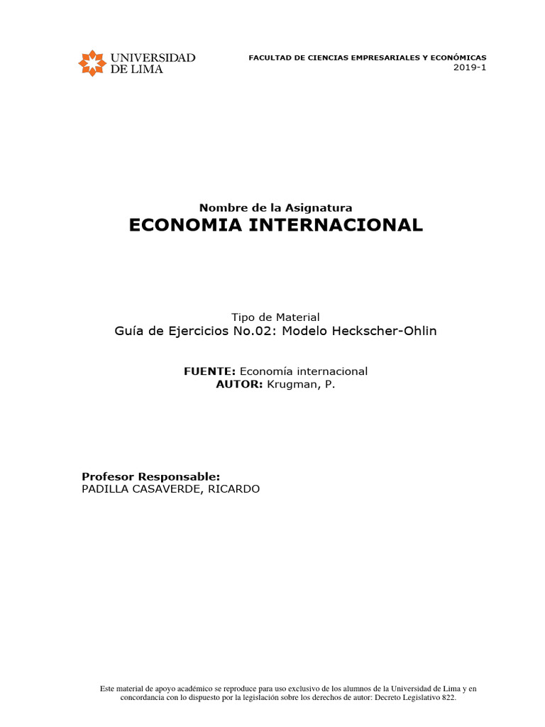 Guía de Ejercicios: Modelo Heckscher-Ohlin | PDF | Economias