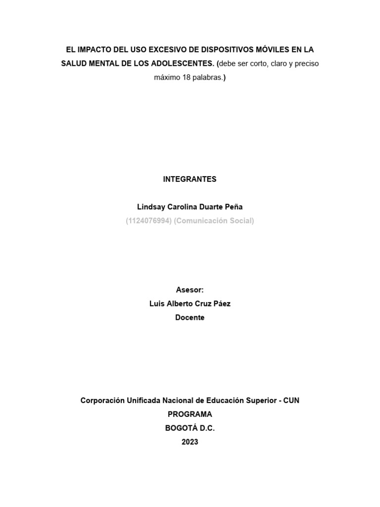 Impacto de Móviles en Salud Mental Adolescente | PDF | Adolescencia ...