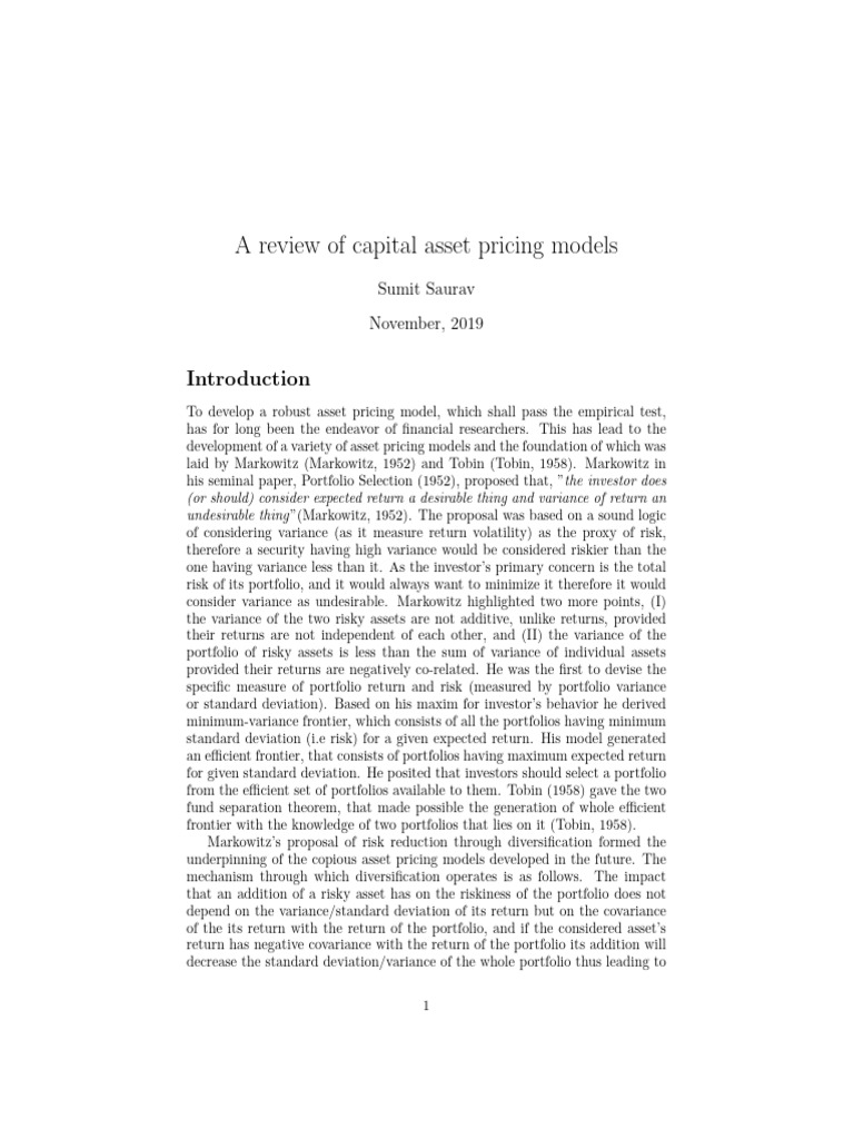 Capital Asset Pricing Models Review | PDF | Diversification (Finance ...