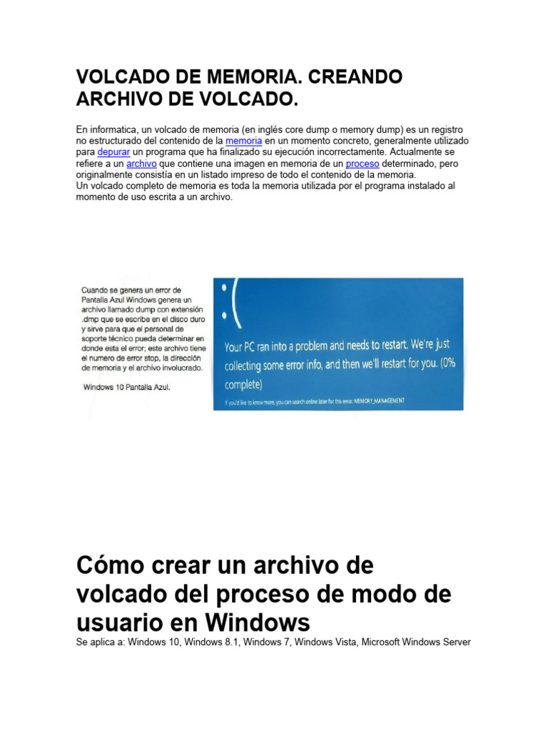 Creación de Archivos de Volcado en Windows | PDF | Archivo de ...