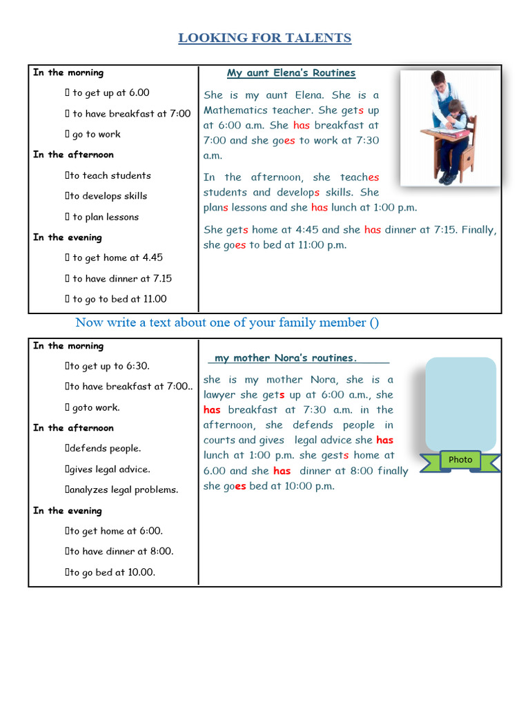 Daily Routines of a Teacher and Lawyer | PDF
