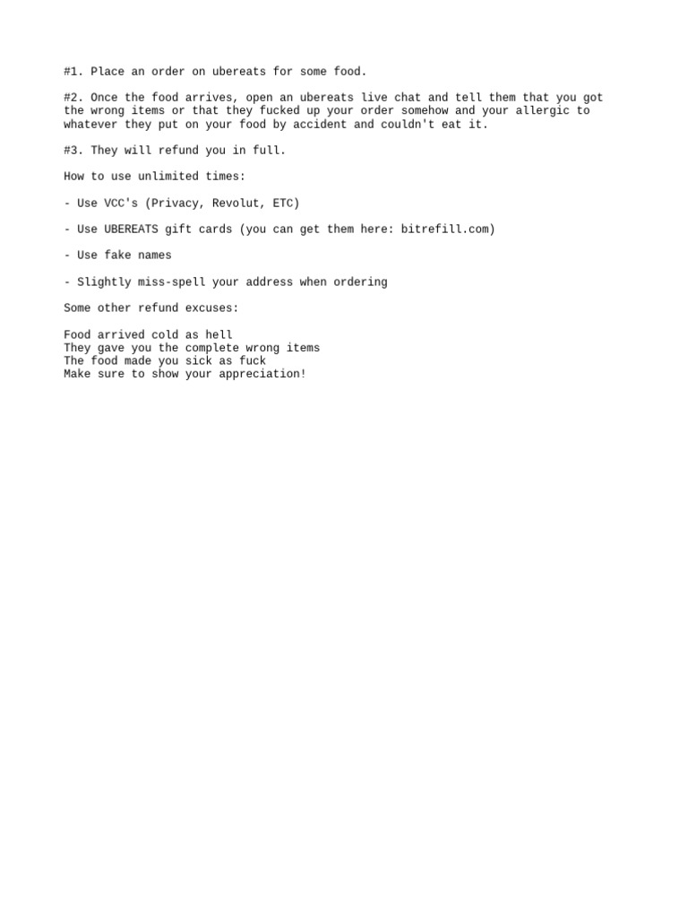 (Working 2021) Unlimited Ubereats Refund Method (Free Food!) PDF