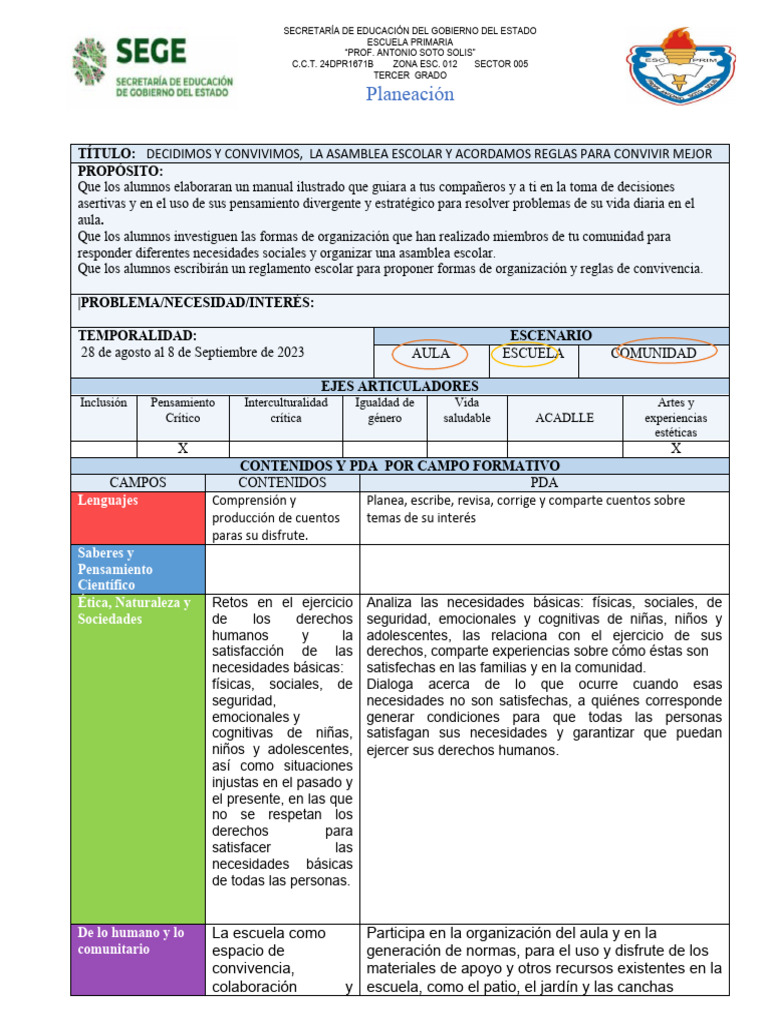Manual de Convivencia Escolar 2023 | PDF | Pensamiento | Salón de clases