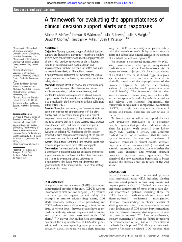 A Framework For Evaluating The Appropriateness of Clinical Decision ...