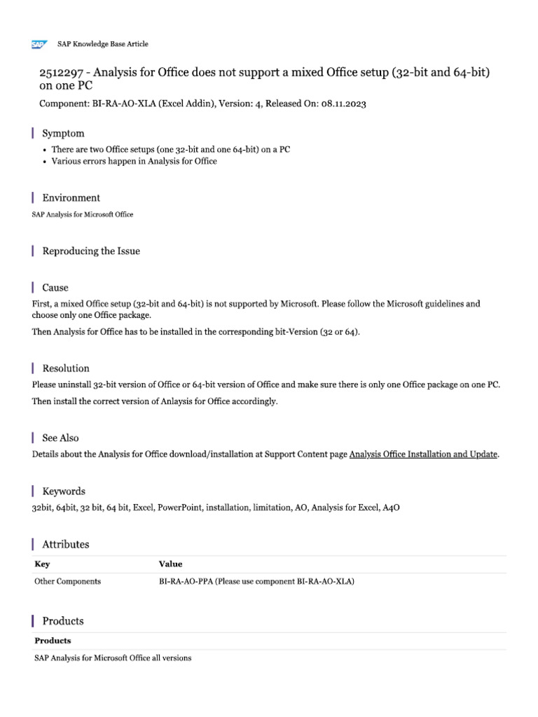 Analysis for office does not support a mixed office setup 32 bit and